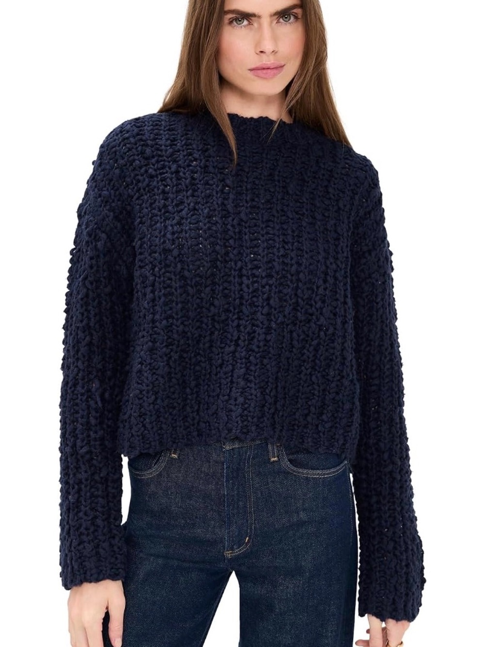 Chunky Knit Navy Sweater - Women's boxy Pullover, size S, NWT!